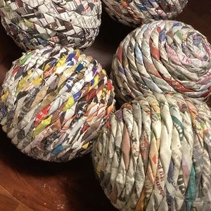 Set of 5 twisted paper balls, bowl or basket filler